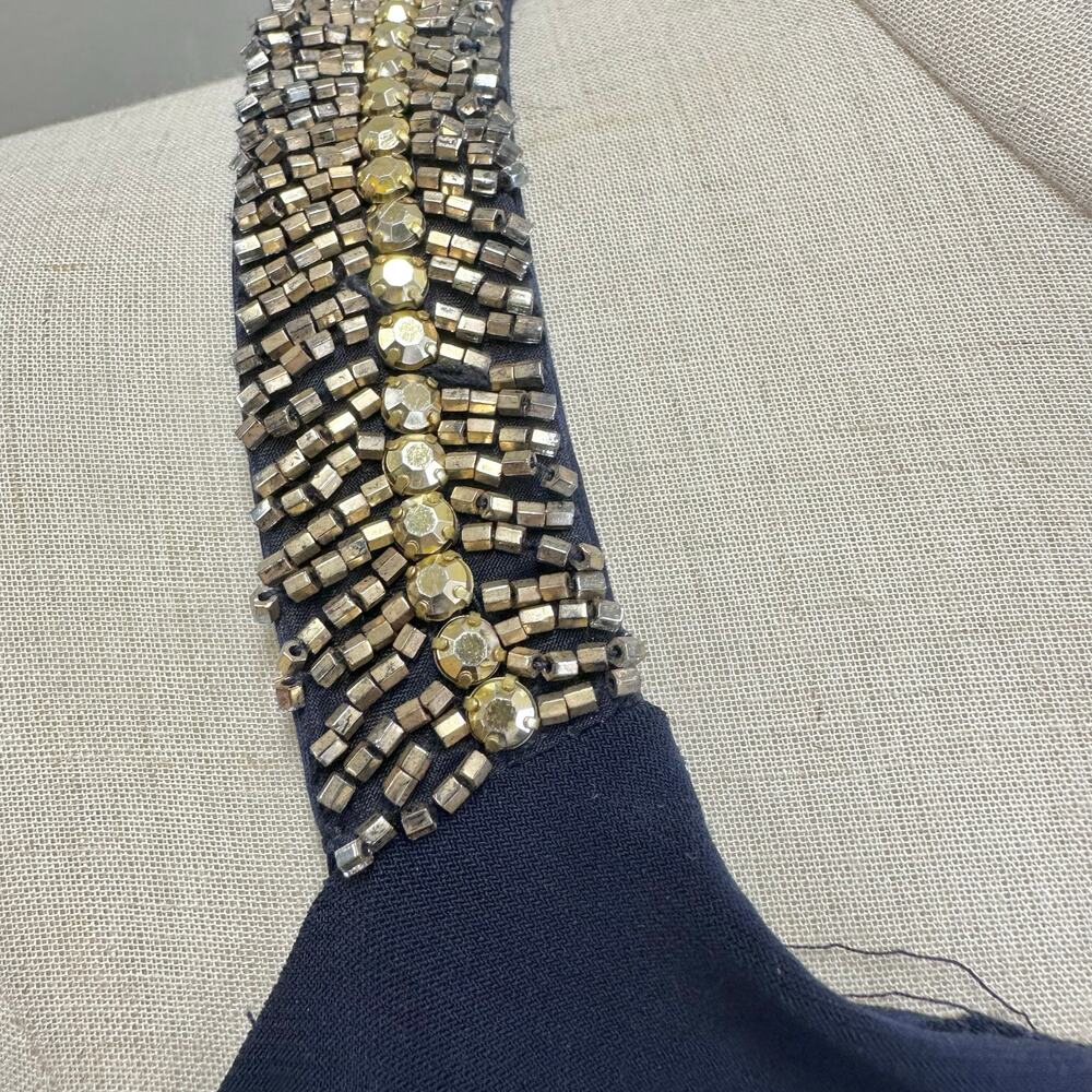 LRL Ralph Lauren Evening Navy Ruched Beaded‎ Sheath Dress Size 8 - Picture 8 of 14